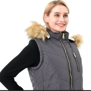 NWT Wantdo Thicken Winter Vest Warm Puffer Vest w/Removable Fur and/or Hood S